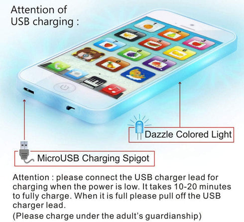 1pc Mobile Toy Phone for Kids, Music Touch Learning Study English, USB Charge