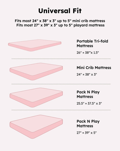 FILLEEP Pack 2-Pack Pack 38" 26" and Play Sheets Fitted, Mini Crib Sheets for N Play Mattress, Stretchy Playpen Sheet