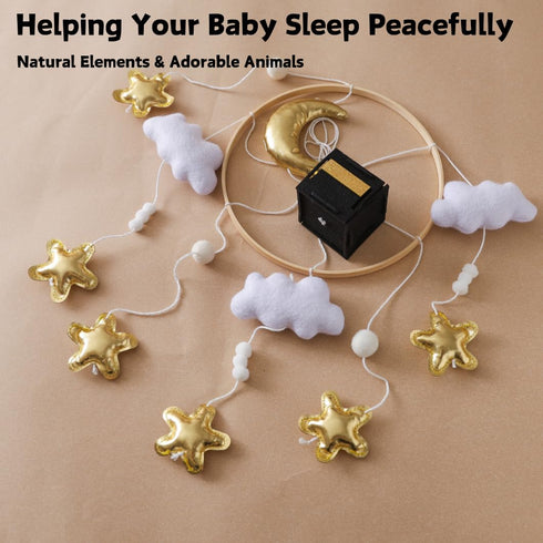 GOODMOM Baby Crib Mobile Nursery Decoration Moon and Stars Hanging Mobile Gender-Neutral Baby Mobile for Crib Handmade
