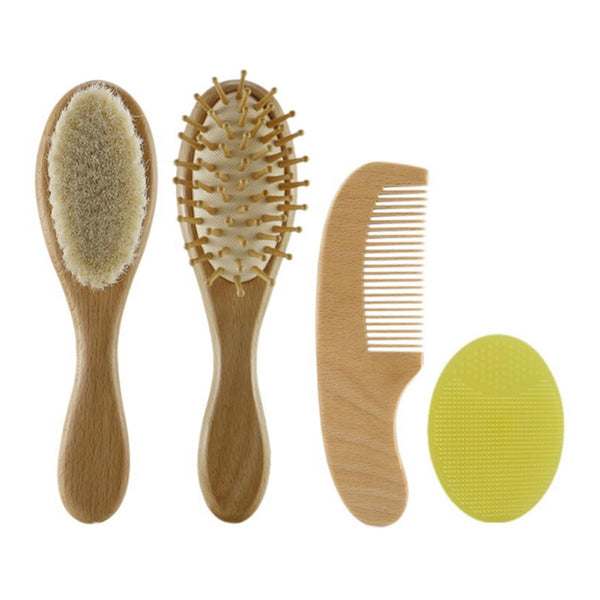 Infant Scalp Brush Set 4-piece Wooden Baby Hair Brush Comb for Newborns