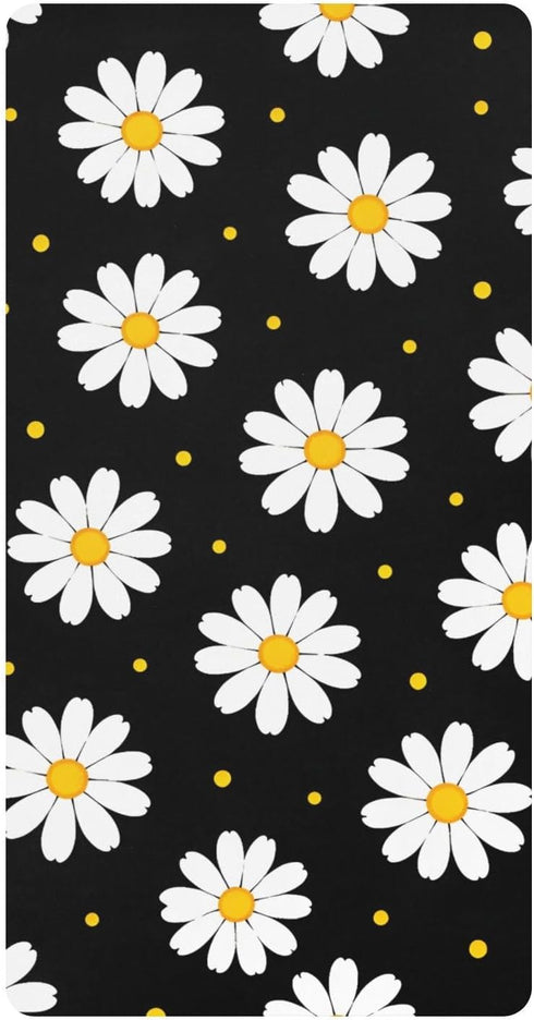CZXW Black White Daisy Crib Sheets Fitted 52" x 28" Natural Cotton Soft