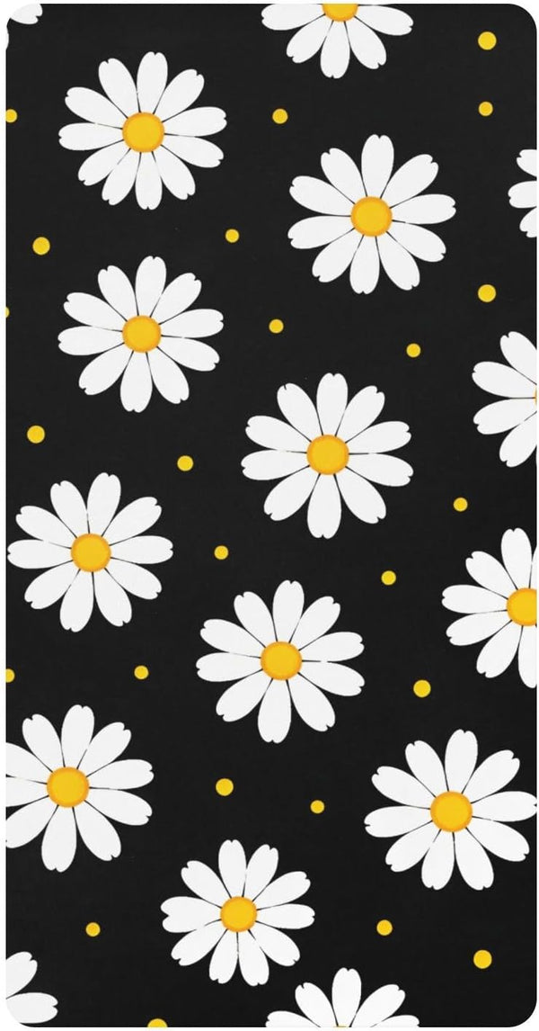 CZXW Black White Daisy Crib Sheets Fitted 52" x 28" Natural Cotton Soft