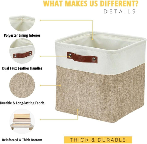 DECOMOMO Cube Storage Bin Storage Cubes 12 x 12, Set of 4 - Foldable Fabric Bins with Faux Leather Handles