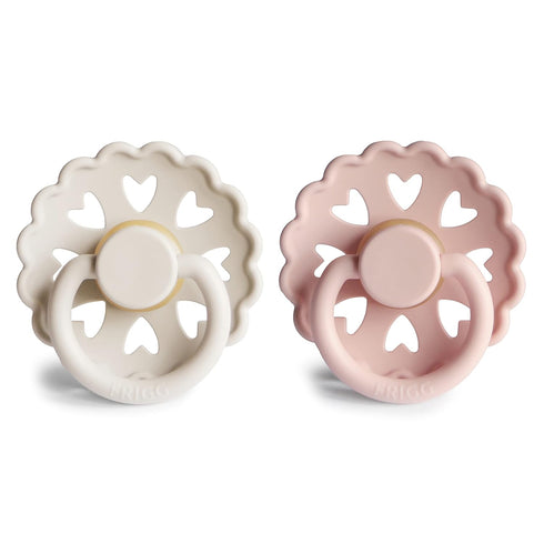 0-6 FRIGG Andersen Fairytale Natural Rubber Baby Pacifier | Made in Denmark | BPA-Free (Cream/Blush, Months)