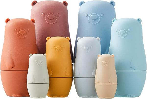 Chivao 8 Pieces Educational Russian Nesting Dolls, Silicone Matryoshka Stacking Dolls for Toddlers, Baby Teether (Bear)