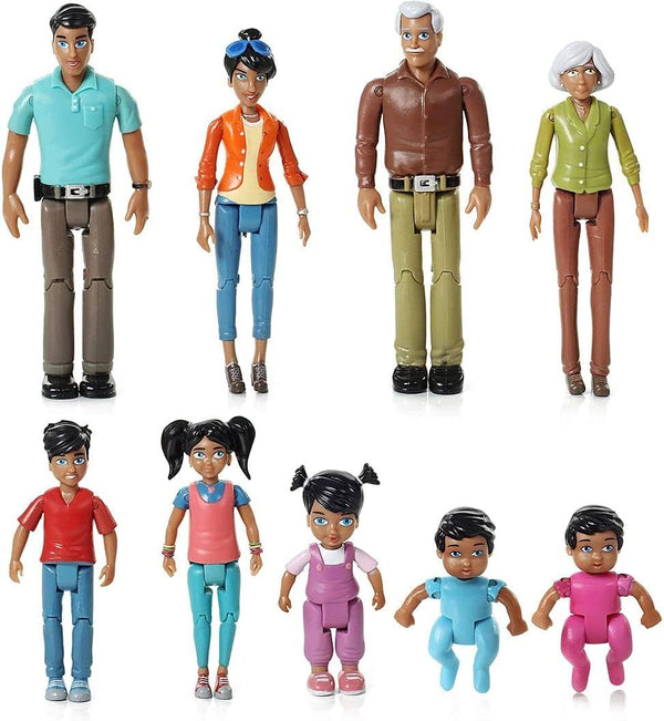 Beverly Hills Doll Collection Sweet Li'l Family Hispanic Dollhouse People Set - 9 Action Figures Including Grandpa,