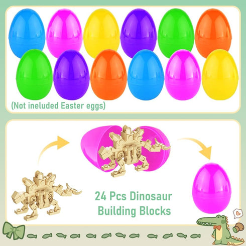 WODMAZ 24 Packs Dinosaur Building Blocks for Easter Basket Stuffers, Easter Egg Hunt, Valentines Party Favors