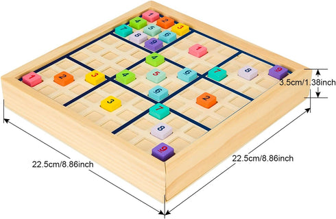 Wooden Sudoku Puzzles Board Game with Drawer, Colorful Math Brain Teaser Educational Desktop Game