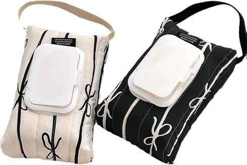 REDYY Pack Sturdy Cotton Wet Wipe Storage Quilted Bowknot Stripe Designs Soft Travel Tissue Holder for On The Way Moms