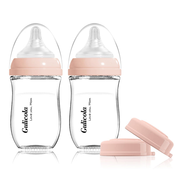 Gulicola Natural Glass Baby Bottle for Breastfeeding Babies, Newborn Anti-Colic Bottle Set