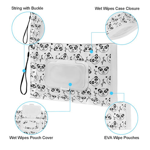 Umtiti (2BN+2Panda) Wipes Dispenser & Pouch/Tissue Bag, Wipes/Tissue Case with Moisture Seal Secure Lid, Non-Slip