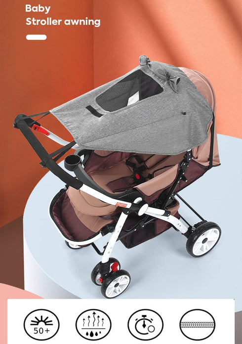 Universal Stroller Sun Protection Baby Carriage UV Protection Shelter with Mesh Window Water Resistance Pram Sun Shade Buggy Rain Canopy Breathable Pushchair Detachable Sunblock Cover for Park Zoo