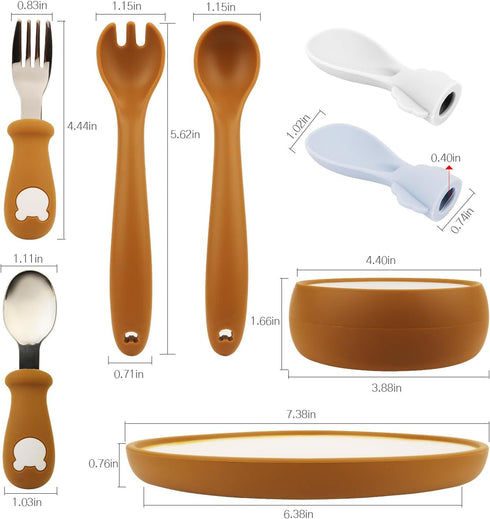 8PCS Silicone Baby Plates, Bowls & Utensils Set for Toddlers 1-3 & Infants | Durable & Safe Toddler Plates | Ideal for Infant Feeding & Self-Feeding by Miniguysa