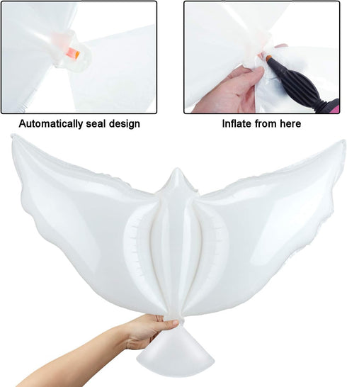 4 Pieces White Peace Dove Balloons, Pigeon Shape Memorial Balloons for Wedding Funeral Birthday Party Decorations