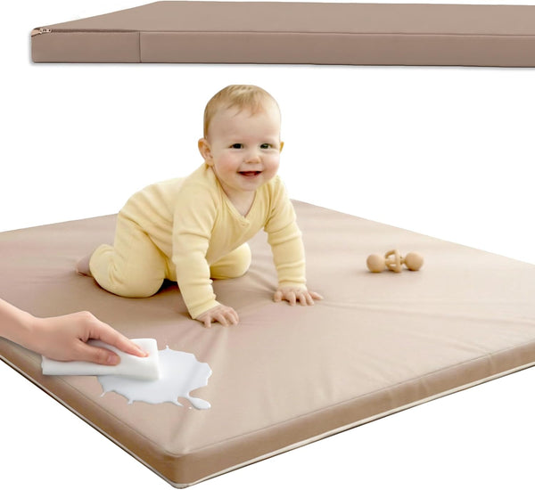 Baby Play Mat for Floor (50" x 50") Waterproof Vegan Leather -