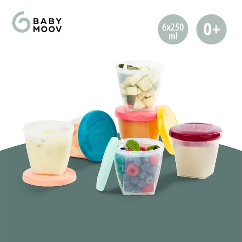 Set 6 (8oz Babymoov Baby Food Jars, of Each) Storage Containers, BPA-Free Leakproof Silicone Lids, Microwave, Freezer