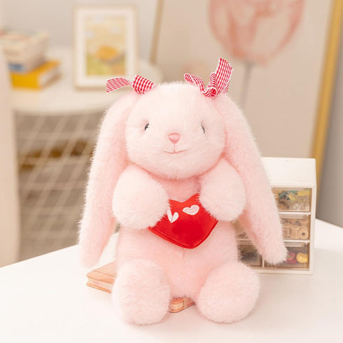 8" PEACH CAT Love Bunny Stuffed Animals Holds Red Heart Cute Rabbit Plushies Soft Plush Toys Romantic Sweet Gifts