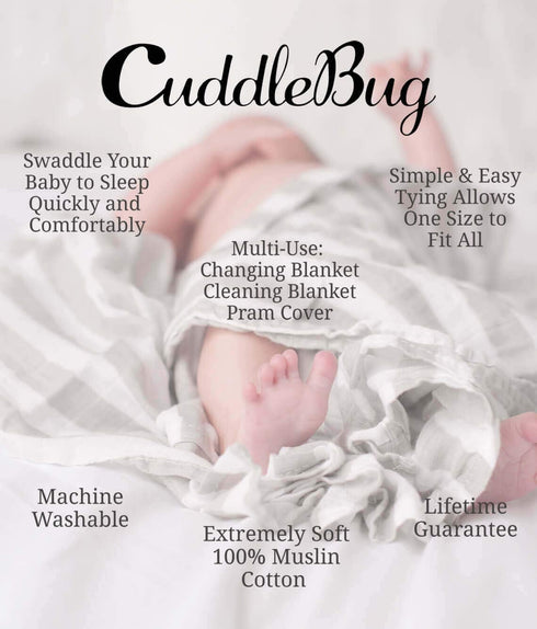 Set CuddleBug Baby Swaddle - Adjustable & Muslin Blankets (Spots & Stripes)