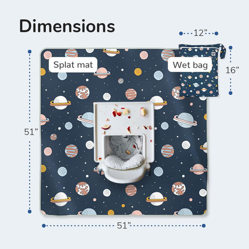 51" Heavy Duty Baby Splat Mat for Under High Chair | Includes Wet Bag | Premium Washable Toddler Mat | Baby Led Weaning