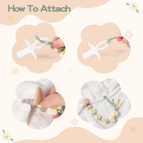 Pacifier Clip for Boys Girls Floral Daisy Macrame Baby Paci Clip Pacifier Holder Leash Boho Wooden Clips Handmade