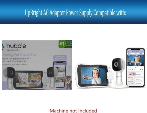 UpBright 5V AC/DC Adapter Compatible with HUBBLE Connected Nursery Pal Crib Edition 5" Smart HD Wi-Fi Video Baby Monitor YWX-AD050100-U DC5V 1000mA 5VDC 1A 5.0V 1.0A Power Supply Cable Battery Charger