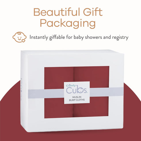 Pack 10 Comfy Cubs Muslin Cotton Baby Car Seat Cover and Burp Cloth Bundled - of - Wine