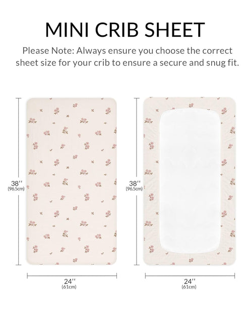 2 Pack, 24" 38", Mini Crib Sheets for Baby Boy Girl Neutral Mini Crib Mattress Sheet x Muslin Nursery Bedding Soft