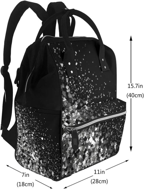 FHEDVBN Backpack Mummy Backpacks Daypack Black white glitter Diaper Bag for Women Multifunction Waterproof for Mom Dad