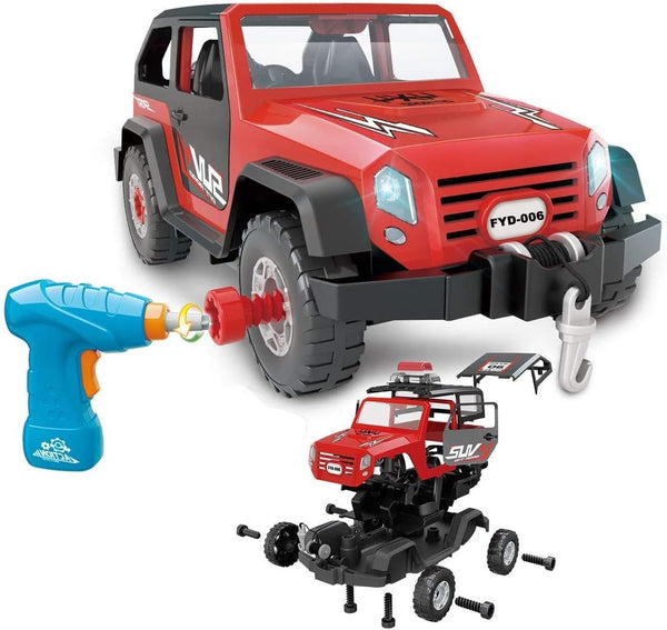 FYD 2in1 Take Apart Jeep Car STEM Learning Assembly Playset with Functional Battery-Powered