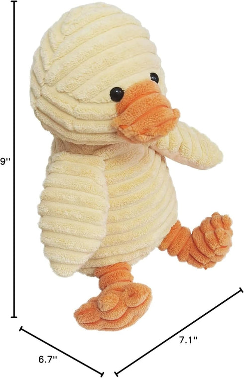 9 Inches Corduroy Duck Plush Stuffed Animal, Cute Furry Yellow Duck Toy, Soft Cuddly Plushie Hugger Toy for Boys Girls