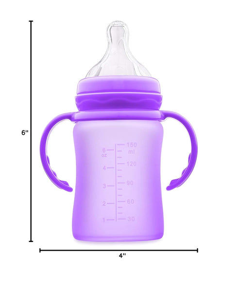 3-in-1 Glass Sippy Cups for Toddlers - Silicone Coated Baby Bottles, Non-Toxic Transition Cup with Removable Handles