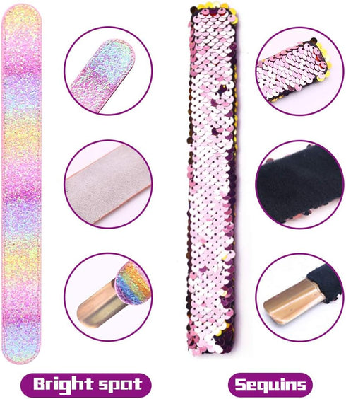 VGOODALL 12 PCS Glitter Slap Bracelets for Kids, Sequin Mermaid Wristbands for Birthday Party Favors Supplies