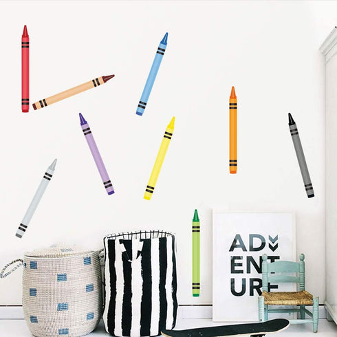 CozyDecor 12" Big Crayon Wall Decals Decorations DIY Stickers for Classroom Playroom, Crayon Decals Stickers for Walls