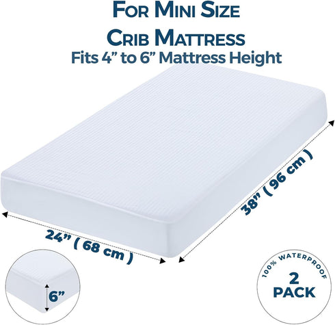 2 Pack, 38x24 Dreamology Mini Crib Mattress Protector, Mini Mattress Protector for Baby Girl and Baby Boy, Soft