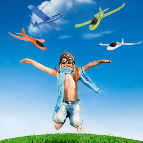BooTaa 4 Pack Airplane/Flying Toys, 17.5" Large Throwing Foam Plane/Gliders, Birthday Gifts for Kids 3-12 Years,