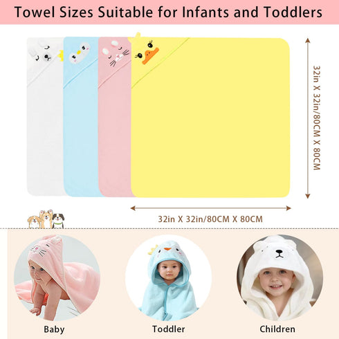 SERENIFIA Set, 32x32 Inch 4 Hooded Baby Towel Absorbent Bath Towels, PCS Soft Hooded Towels, Perfect for Newborns