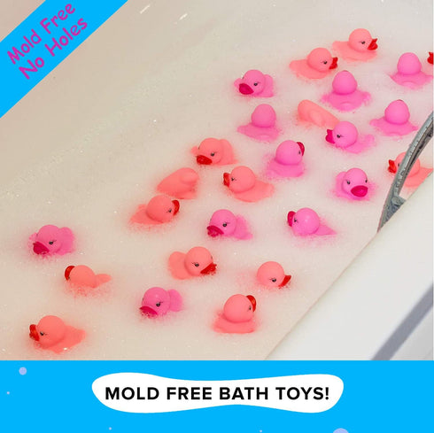 36 PCS Pink Classic Rubber Duck Bath Toys - No Holes BPA Free Floating Duckies for Baby Shower Gifts