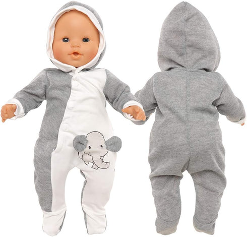 Baby Doll Clothes Casual Cute Handmade Elephant Long-Sleeved Clothing Set Outfit with Hat for 14-17 Inch Dolls Gift Set