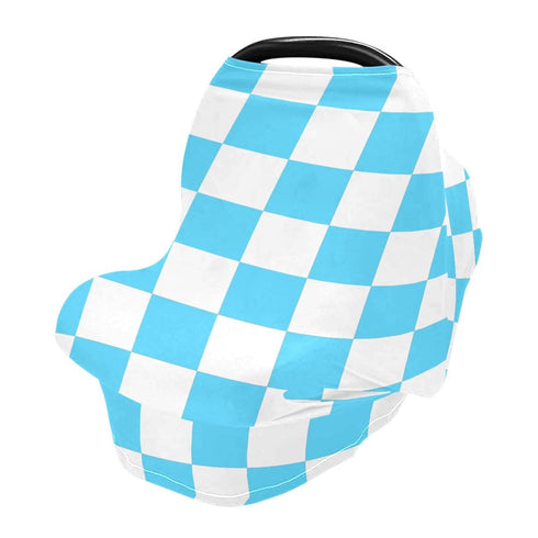 Jynexis Sky Blue Checkerboard Plaid High Stretchy Car Seat Cover for Babies Multi