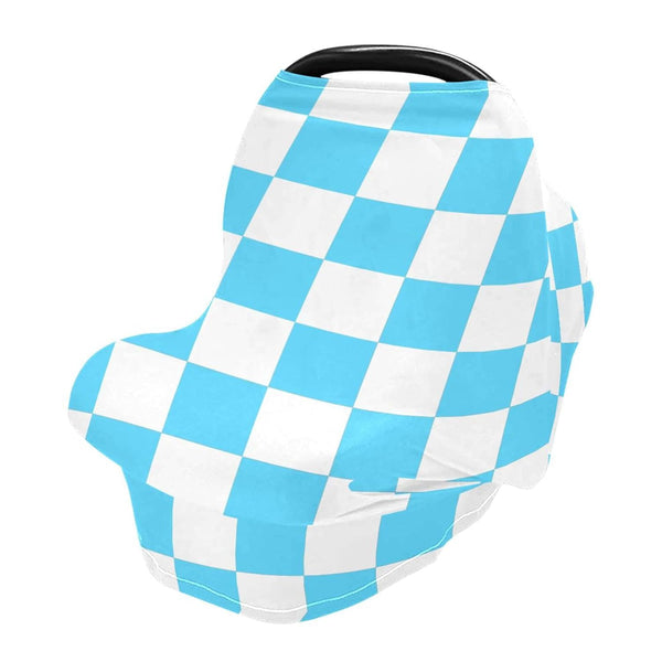 Jynexis Sky Blue Checkerboard Plaid High Stretchy Car Seat Cover for Babies Multi