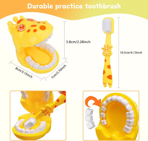 Cartoon Giraffe Dental Toy Set - Interactive Teeth Model with Toothbrush for Teaching Brushing, Baby Toddler Kids Tool