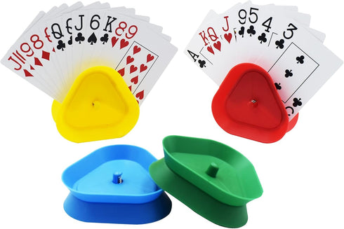 Yuanhe Playing Card Game Holder - Triangle Shaped Hands-Free Poker Holder Tray, Set of 4