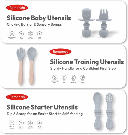 REMONDA 23-Piece Set BPA-Free Silicone Baby Feeding | Extra Large Suction Plates, Toddler Bowls, Self Feeding Spoons