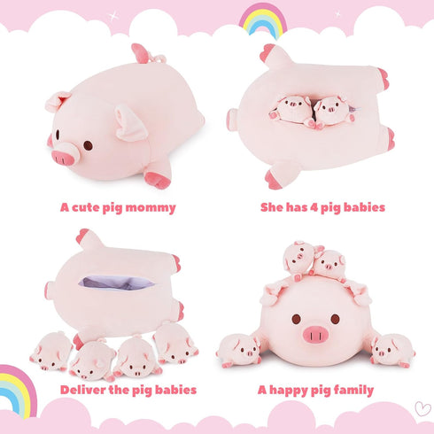 5PCS Mommy 4 Gifts(16 Achwishap Pig Family,Pig Stuffed Animal with Pig Babies Plush,Cute Pig Plush Pillow Cushion