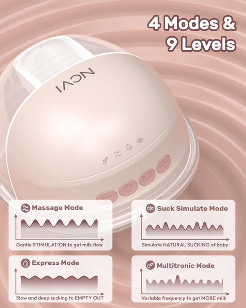 4 9 <42dB, (150min), 21/24mm NCVI Wearable Hands Free Breast Pump, Modes & Levels with Multitronic Suction, Ultra-Quiet