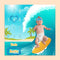 Baby Monthly Milestone Blanket, Sea Surfboard Waves, Newborns 1 to 12 Months with 4 Frames and 1 Headband