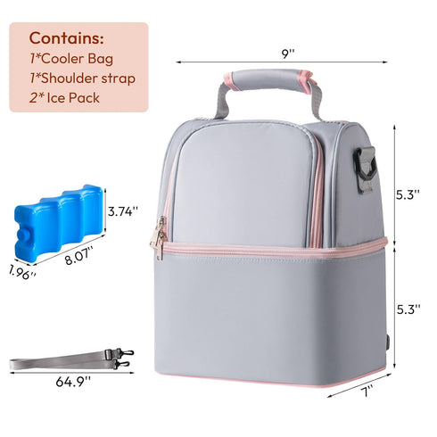 2 Pack, 6 NCVI Breastmilk Cooler Bag with Ice Breast Pump Bag with Cooler Fits Bottles, Double Layer Breast Milk Baby