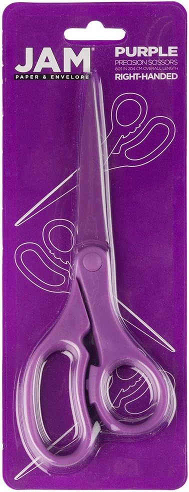 JAM PAPER Multi-Purpose Precision Scissors, 8 Inch, Purple, Ergonomic Handle & Stainless Steel Blades
