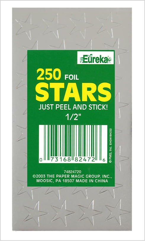 Eureka Presto-Stick Silver Star Stickers, Back to School Classroom Supplies, 1/2'', 250 pcs