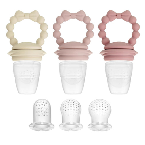 PandaEar 3 Pack Baby Fruit Food Feeder Pacifier - 3 Different Size Silicone Pouch, Silicone Teethers for Babies 3-6-12